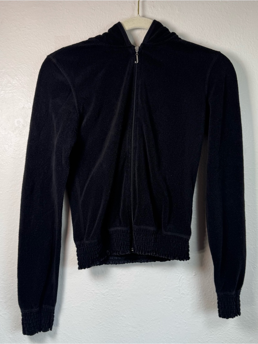 Juicy Couture Y2K Terry Cloth Zip Small Hood Black Sweater Hoodie Vintage